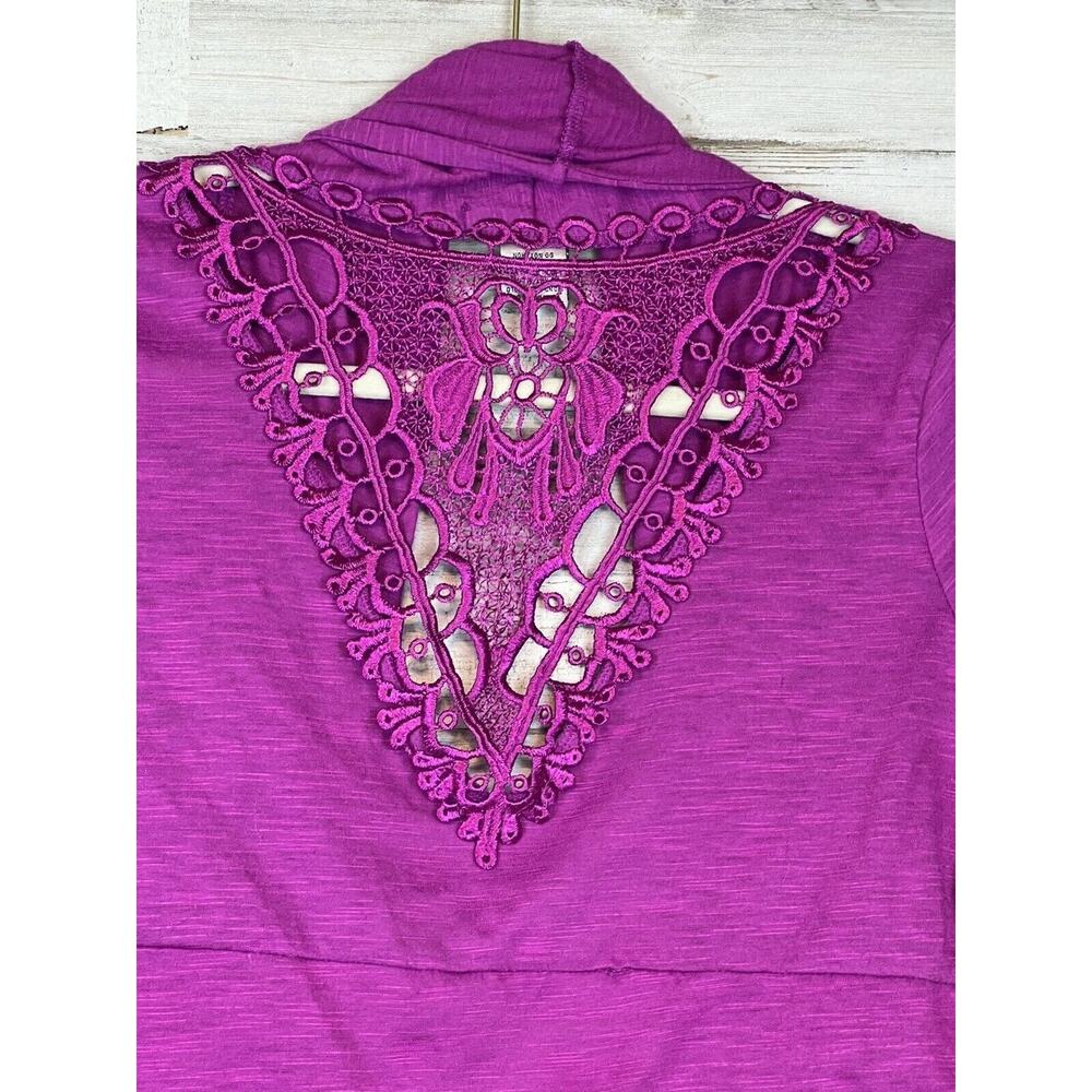 Vintage Suzie Womens Cardigan Sweater Hot Pink Open Front Size Large Lace Back - Picture 4 of 8